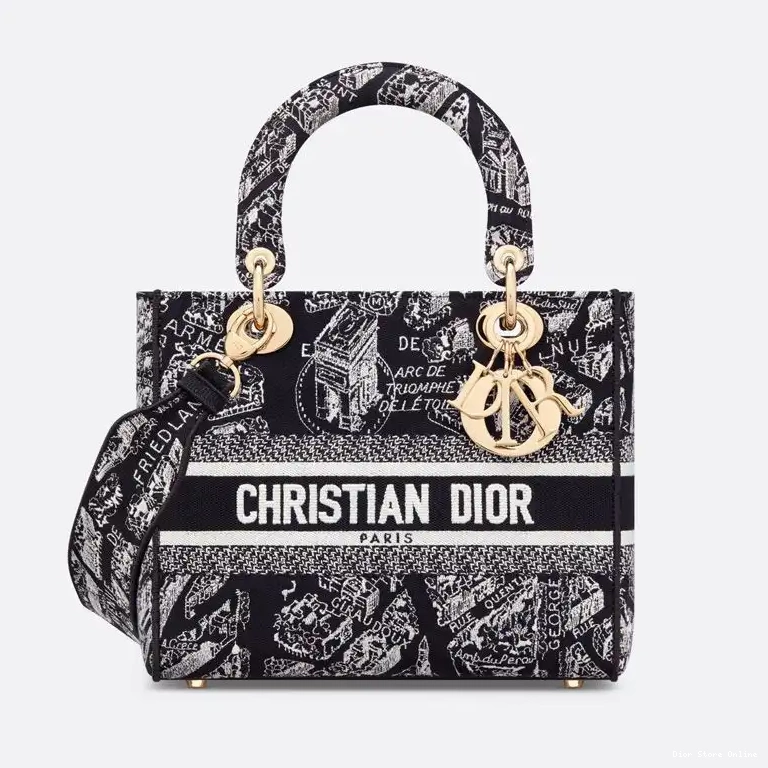 Bag Medium de Canvas Lady Plan Motif D-lite Black Paris 0507 Hot Sale